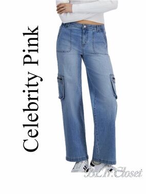 Celebrity Pink Light Blue Wide-Leg Cargo Jeans Sz 9 Stretchy Streetwear Barrel